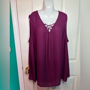 Terra & Sky Deep Purple Lace-Up Blouse
